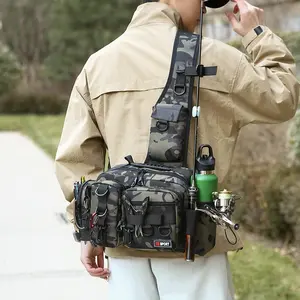 Camouflage Fishing Bag, Waterproof Tool Pouch for Various Equipment, Holds Water Bottle and Phone, Multiple Carrying Methods