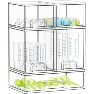 Bottle Storage Organizer Baby - Acrylic Bottles Station Organizer Container, Stackable Clear Drawers for Countertop, Vanity, Bathroom, Cabinet, Pantry Organization,