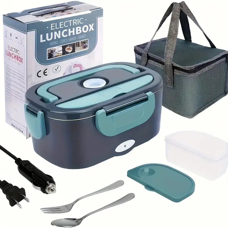 Portable Electric Lunch Box with Leak-Proof Removable Container & Cutlery - 60.87oz Fast Food Heater, Insulated Bag for Car, Truck, Work, Camping | Modern Bento | Safety Lock Cover | No Microwave Required | 110V Use, Insulated Lunch Bag