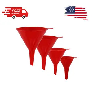 4 Pieces Plastic Funnel Set for Kitchen and Automotive Use (Red)