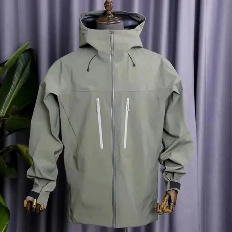 Misty Green Outdoor Waterproof Jacket for Men - Windproof Rubber Hard Shell Coated Jacket