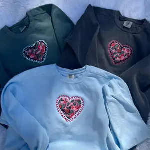 Embroidered Heart Sweatshirt, Scalloped Cute Sweatshirt, Coquette Sweatshirt