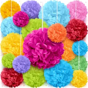 Tissue Paper Pom Poms - 20 Piece Set, Colorful Party Decorations, Paper Flowers for Birthdays & Occasions (Multicolor)