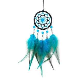 Rear View Mirror Accessories Small Dream Catcher for Car, Turquoise Blue Mini Dreamcatcher for Rearview Mirror Hanging