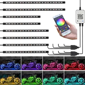 8PCS Motorcycle Underglow LED Light Kit, App Control Multicolor Motorcycle LED Light Kit Music Sync RGB Strips Light Waterproof Compatible with Harley Davidson Honda Kawasaki Suzuki