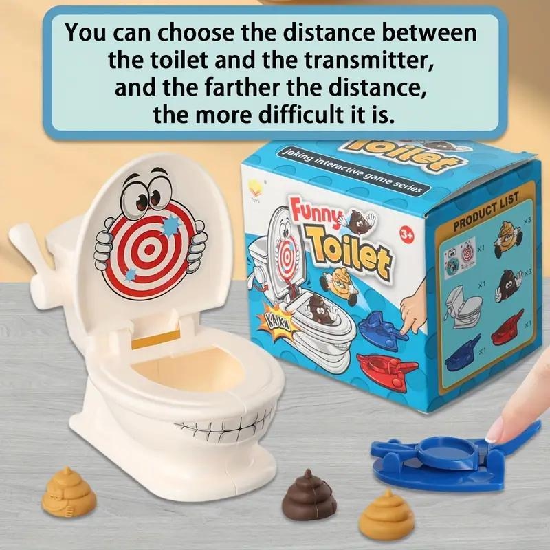 Poop Shooting Game Set for Kids, Includes Toilet, 2 Launchers & 6 Soft Plastic Poops, Fun Family Toy Gift for Boys & Girls Aged 3-9