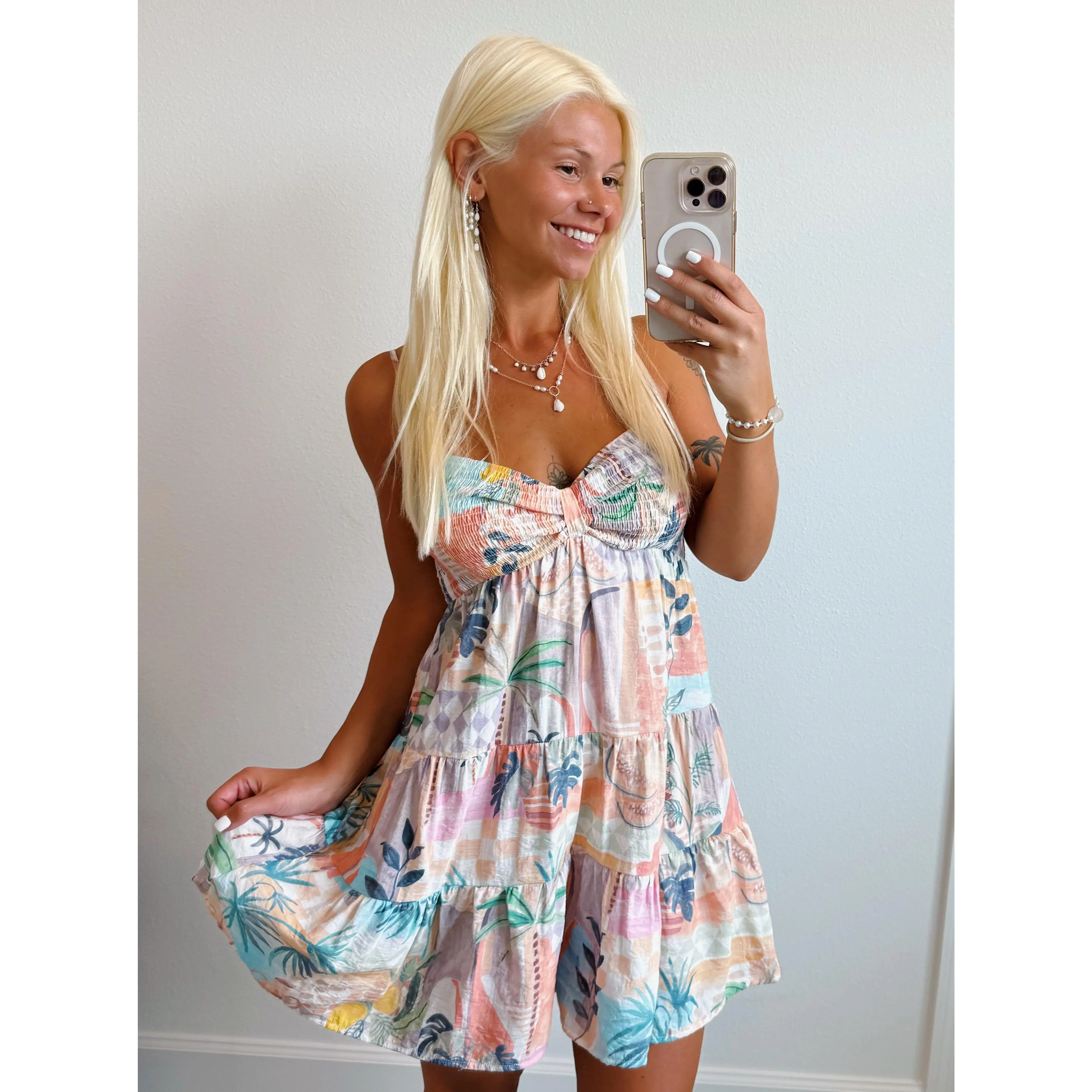 Tropical Pastel Smocked Babydoll Romper Dress
