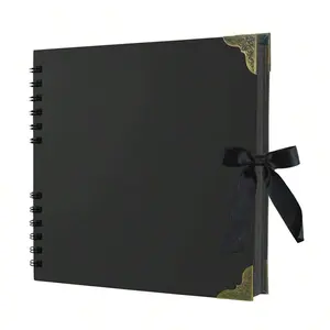 1 Book Scrapbook Album, 60 Blank Pages, Leather Paper Photo Album, Hardcover Scrapbook, Scrapbooking, Perfect for Birthday Gifts, Holiday Crafts, Home DIY (Black)