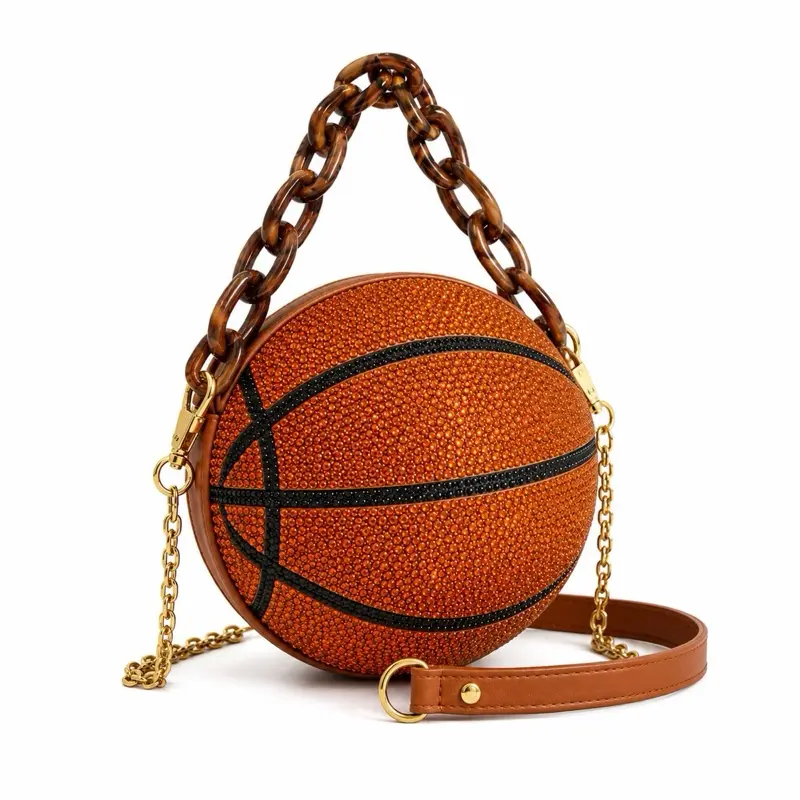 Orange Rhinestone BasketBall Clutch Bag