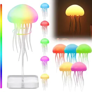 LED Jellyfish Lamp with RGB Gradient Lighting, Floating Legs and Touch Sensor, Rechargeable Cute Desk Lamp for Bedroom and Living Room