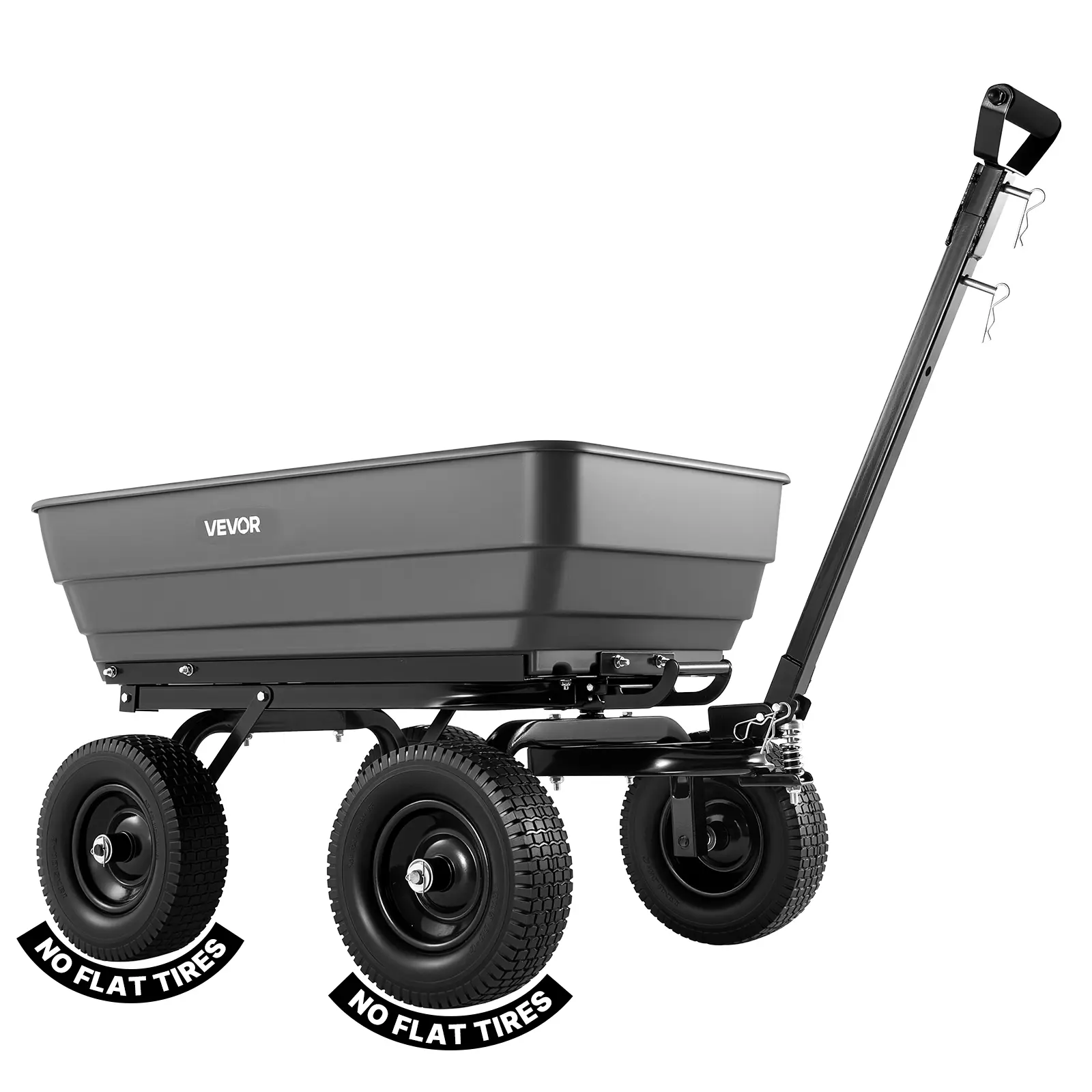 VEVOR Garden Dump Cart, 1200 lbs Poly Dump Cart, 7 Cu. Ft. Garden Carts Dumps Wagon with 2-in-1 Convertible Handle, 90° Quick-Dumps Mechanism, 180° Swivel Wheels, Yard Wagon for Plants, Soil, Crops