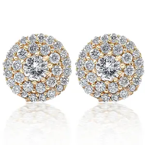 Double Halo Diamond Screw Back Studs 1/2 Carat TW 14k Yellow Gold