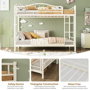Twin over Twin Metal Bunk Bed with Ladder and Full Safety Guardrail, Heavy Duty Bunk Bed Frame 400 lbs Weight Capacity, Space-Saving Noise Free Design, No Box Spring Needed, Easy Assembly