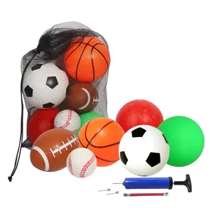 Set of 6 Mini Soft Sports Balls Set with Pump & Mesh Ball Bag Set of 6 Mini Soft Sports Balls Set with Pump & Mesh Ball Bag
