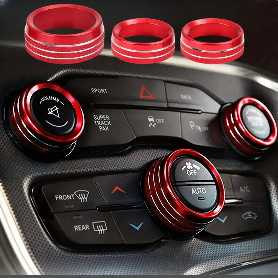Car Air Conditioner Switch Button Ring Cover, 3 Counts Car AC Switch Button Decoration Ring, Universal Car Accessories for Dodge Charger Chrysler Seri