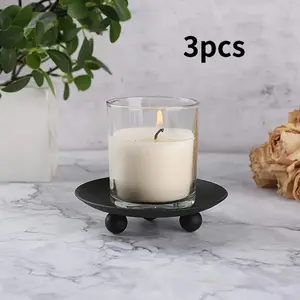 3Pcs Scented Candle Base Tray, Black American Style Iron Candle Plate, Round Candle Holder