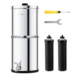 VEVOR Gravity-fed Water Filter System,  1.5G 304 Stainless-Steel Countertop System, Water Filtration System, Reduces Lead and up to 99% of Chlorine, with 2 Carbon Filters & Spigot, for Home Camping RV