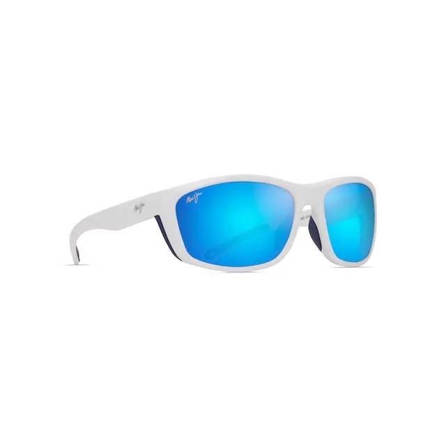 Maui Jim Nuu Landing Sunglasses B869-05 White with Navy rubber Frame Blue Hawaii Lenses