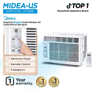 Midea 5,000 BTU Digital Window Air Conditioner, Cools up to 150 Sq. Ft. AC with Easy-to-Use Reusable Filter, Remote, Perfect AC for Bedroom, Living Room, Home Office, Electronic Control, Mother’s Day