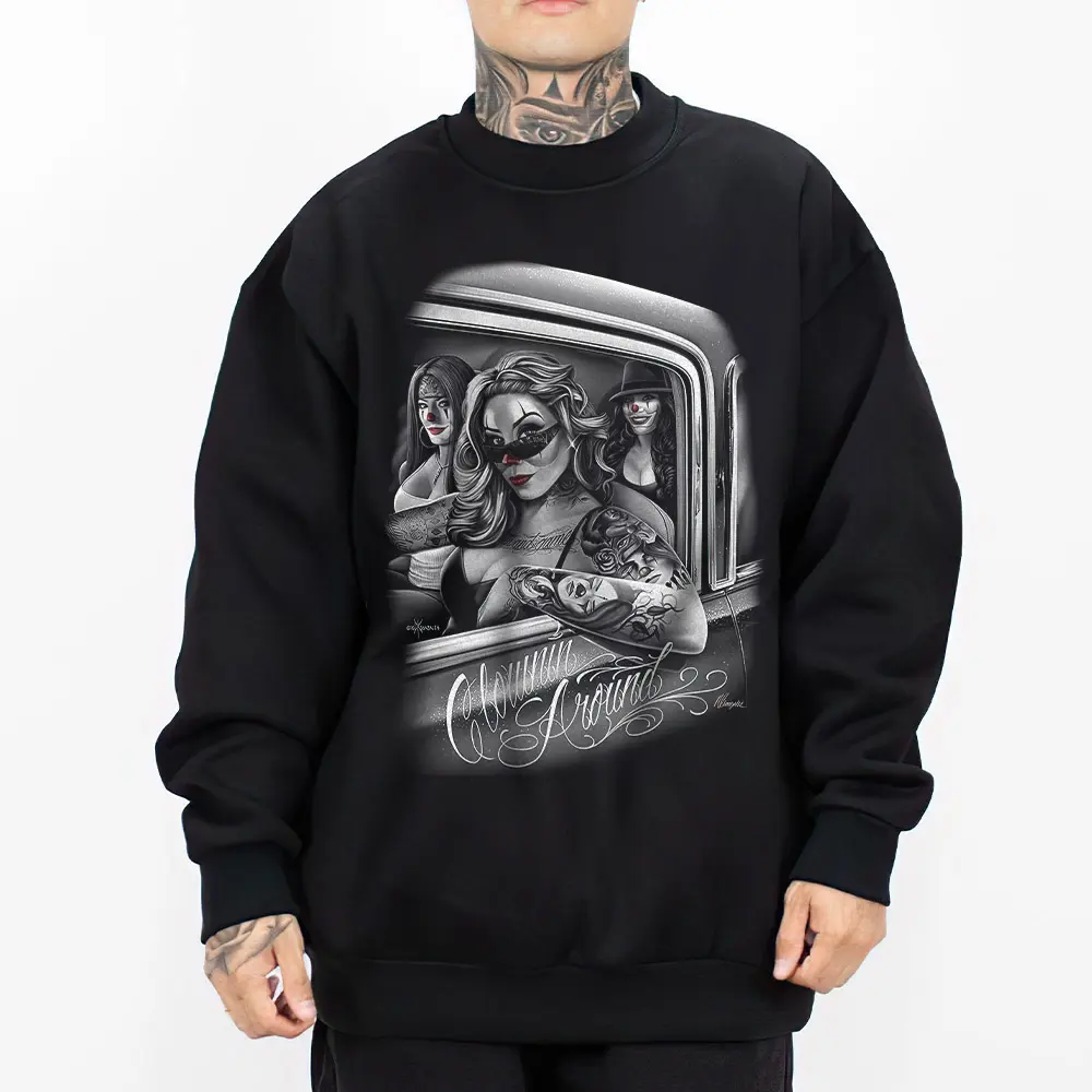 Men's Clowning Around Chola Lowrider Chicano, Chicanos, Roses Rose, Gangsster Clothes Chicano Art 3, Gangsster Clothes Chicano Art, Chicano Graphics Tees, Lowrider Style, Gangster, Chicanoas Clothing, Hoodie Dga For Men And Women Sweatshirt