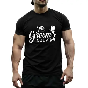 1pc Groom' S Crew 100 Cotton T- Shirt - Geometric Pattern Bachelor Party Stag Groomsmen Casual Tee - All- Season Knit Fabric, Digital Heat Transfer, Regular Fit, Short Sleeve, Crew Neck