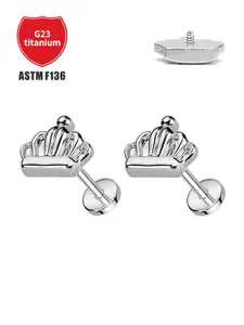 F136 Titanium Alloy Mini Crown Earrings, 16g Threaded Ear Bone Lip Nail Jewelry, Casual Style, All Seasons, No Ca Prop 65