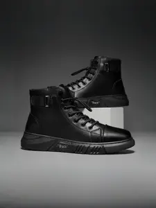 Men's British Retro | High-Top Leather Boots | Chunky Rubber Sole Ankle Boots Walking Shoes