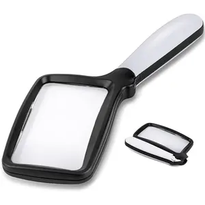 Folding Handheld Magnifying Glass with Light, 5X Large Rectangle Reading Magnifier with Dimmable LED for Seniors with Macular Degeneration, Newspaper Books Small Print, Ideal Gift for Low Visions