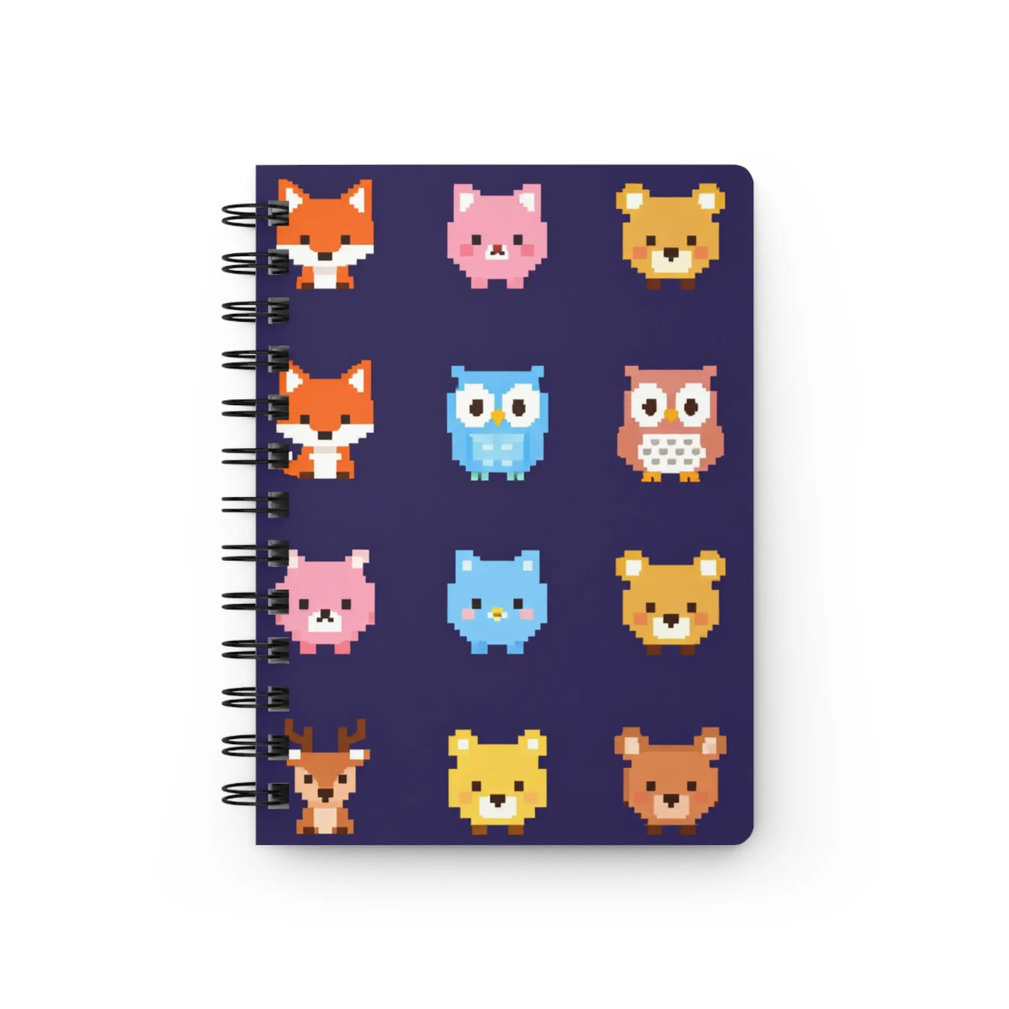 Pixel Animal Faces Spiral Notebook | Cute Pixel Art Animals, Grid Journal