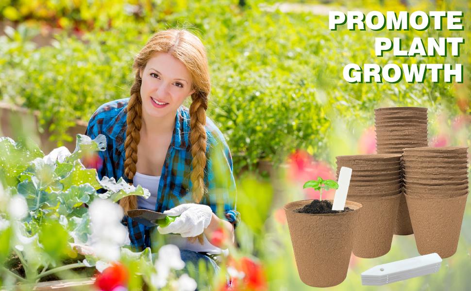 40Pcs 3.15 Inch Peat Pots, Biodegradable Eco-Friendly Round Plant Seedling Starters Kit, Seed Germination Trays with 10 Labels for Flower Vegetable Tomato Saplings & Herb Germination, Khaki