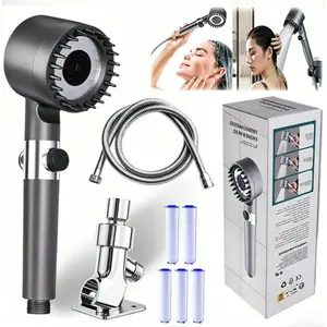 4-in-1 Detachable High Pressure Handheld Shower Head with 3 Settings, 47" Hose, Bracket, 5 Filters & Dry Itchy Brush - Multifunctional for Massage & Skin Beauty #SummerVibes design