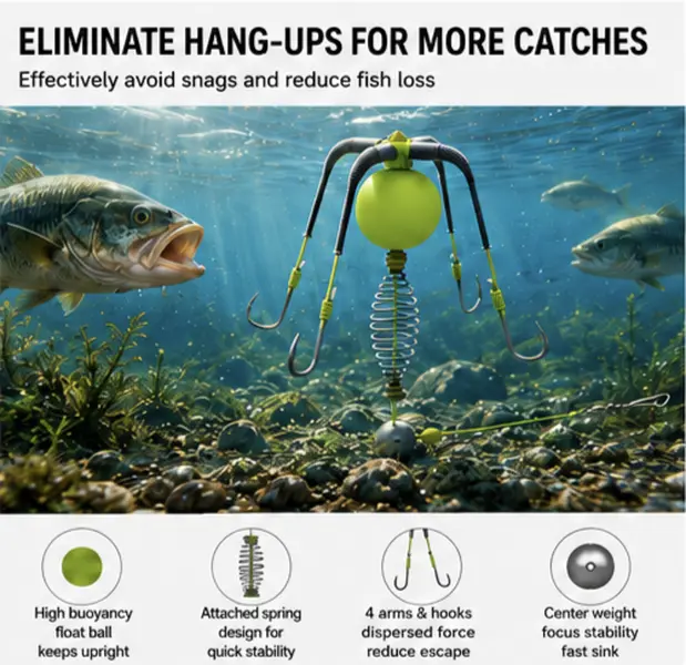 Off-Bottom Mini Explosion Rig - Bottom Fishing Tackle with Snag-Resistant Iseama & Chinu Hooks, Ideal for Blackmouth Bass, Slip Float and Surf Casting Bait