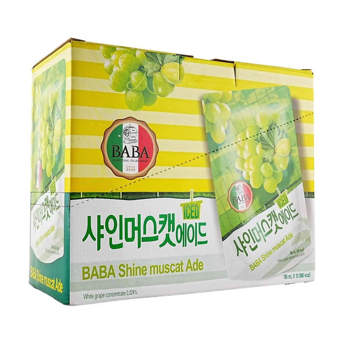 WOONGJIN BABA Sunshine Rose Grape Juice Drink 190ml x 10 Packs - Low Calorie, 0 Fat, Korean Beverage
