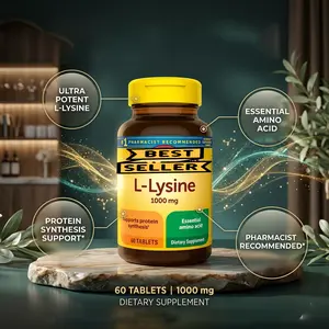 L-Lysine Amino Acid Dietary Supplement, 1000 mg, 60 Tablets, 60-Day Supply