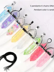 10pcs Rhinestone Hexagon Bead Pendants with Cord, Mixed Colors, Ideal for Jewelry Making, Diy Pendants, 5 Pendants + 5 Necklaces, Rhinestone Charms