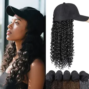20inch Black Baseball Cap With Hair Extension Long Kinky Curly Hair Wigs Adjustable Synthetic Hat Wig For Women