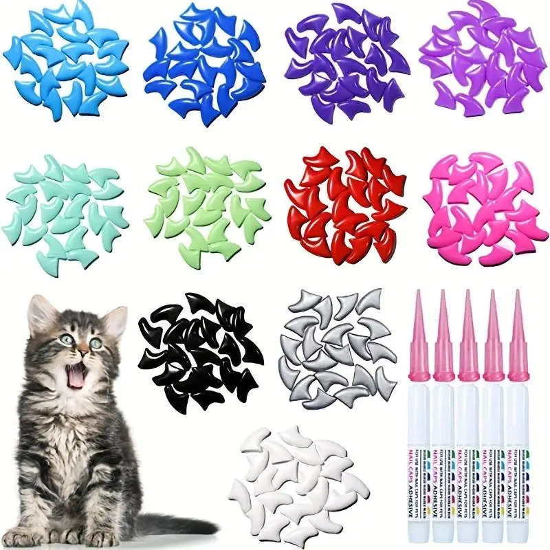 Random Color Anti-scratch Cat Nail Cover, 100pcs Cat Paw Protector, Cat Nail Art Kit, Cat Supplies, Cat Nail Caps, Claw Caps