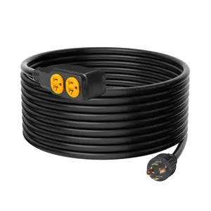 VEVOR 30-Amp Generator Extension Cord,  25 Feet, 125V 3750W Heavy Duty Generator Outdoor Power Cord, NEMA L14-30P / Four NEMA 5-20R STJW Flexible Power Cable with Twist Lock Connectors, for Generators
