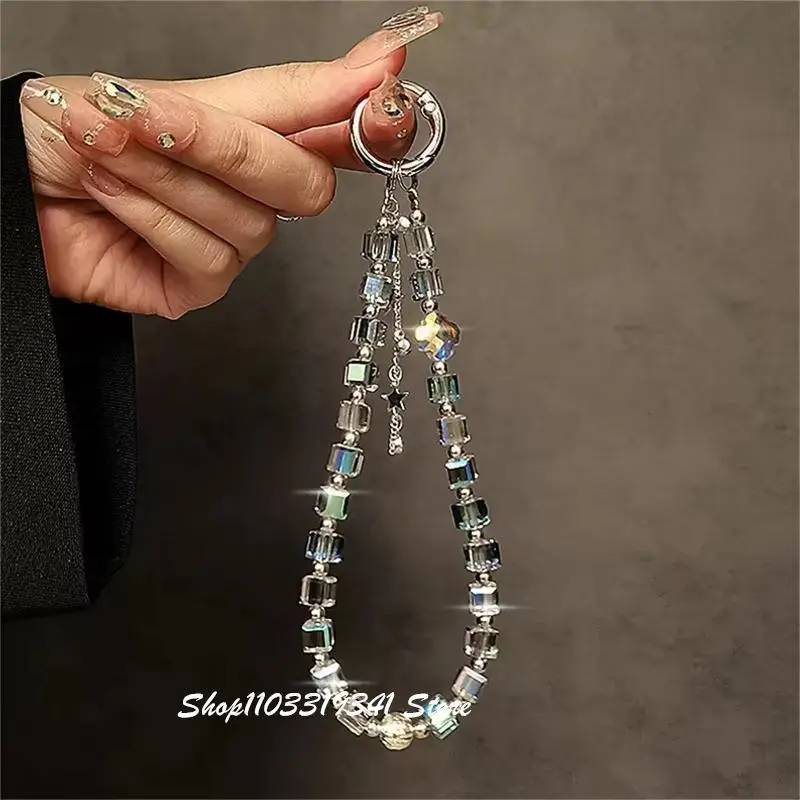 Crystal Tassel Star Clear Beaded Bracelet For iPhone Phone Strap Charm Chain Phone Lanyard Keychain Earphone Pendant Accessories