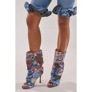 AZALEA WANG JONICE BLUE MULTI RHINESTONE OPEN TOE BOOTIE