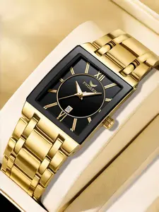 Business Men's Watch Luminous Waterproof Calendar Square Stainless Steel Quartz Watch Gift for Family Friends Daily Life Work Party Decoration Square Dial Wristwatch