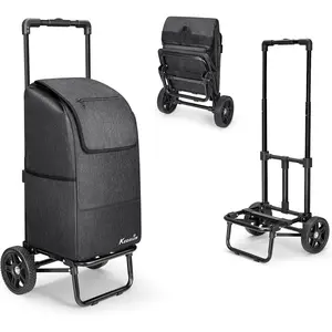 2 in 1 Shopping Carts for Groceries, 330 lbs Grocery Cart  Wheels, Foldable Utility Carts with Wheels, Hand  with  Tote Bag for Shopping, School, Laundry, Craft Show, Black