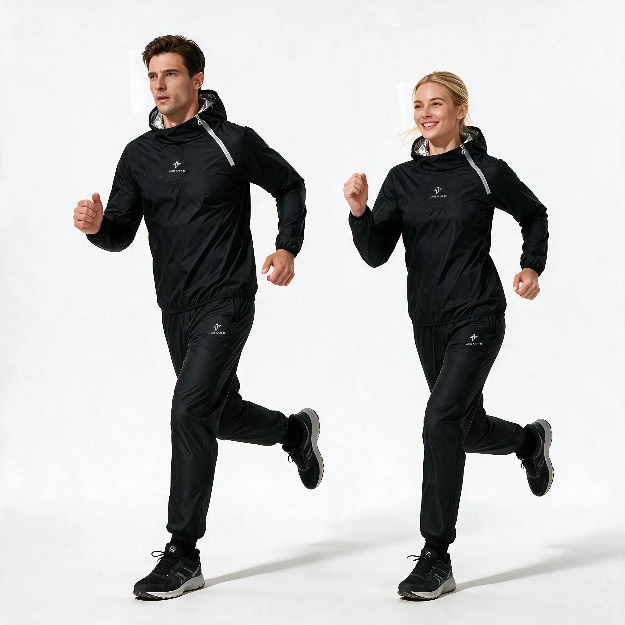 JEVPE Unisex 2-in-1 Sauna Sweat Suit – Long Sleeve Jacket & Pants, Thermal Sweat-Enhancing Activewear for Men & Women, Fat Burner Workout Set for Gym, Running, Cardio & Daily Training (All Black / Red-Black / Pink-Black)