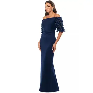 Xscape Women's Off-the-Shoulder Pleated-Waist Gown - Navy- Size 4. MSRP: 169$