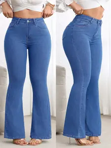 Women's Plus Size Washed Tight Fit Bell Bottom Jeans, Comfortable and Stylish Fashion Denim Jeans, Perfect for Casual Wear, Available in Multiple Sizes