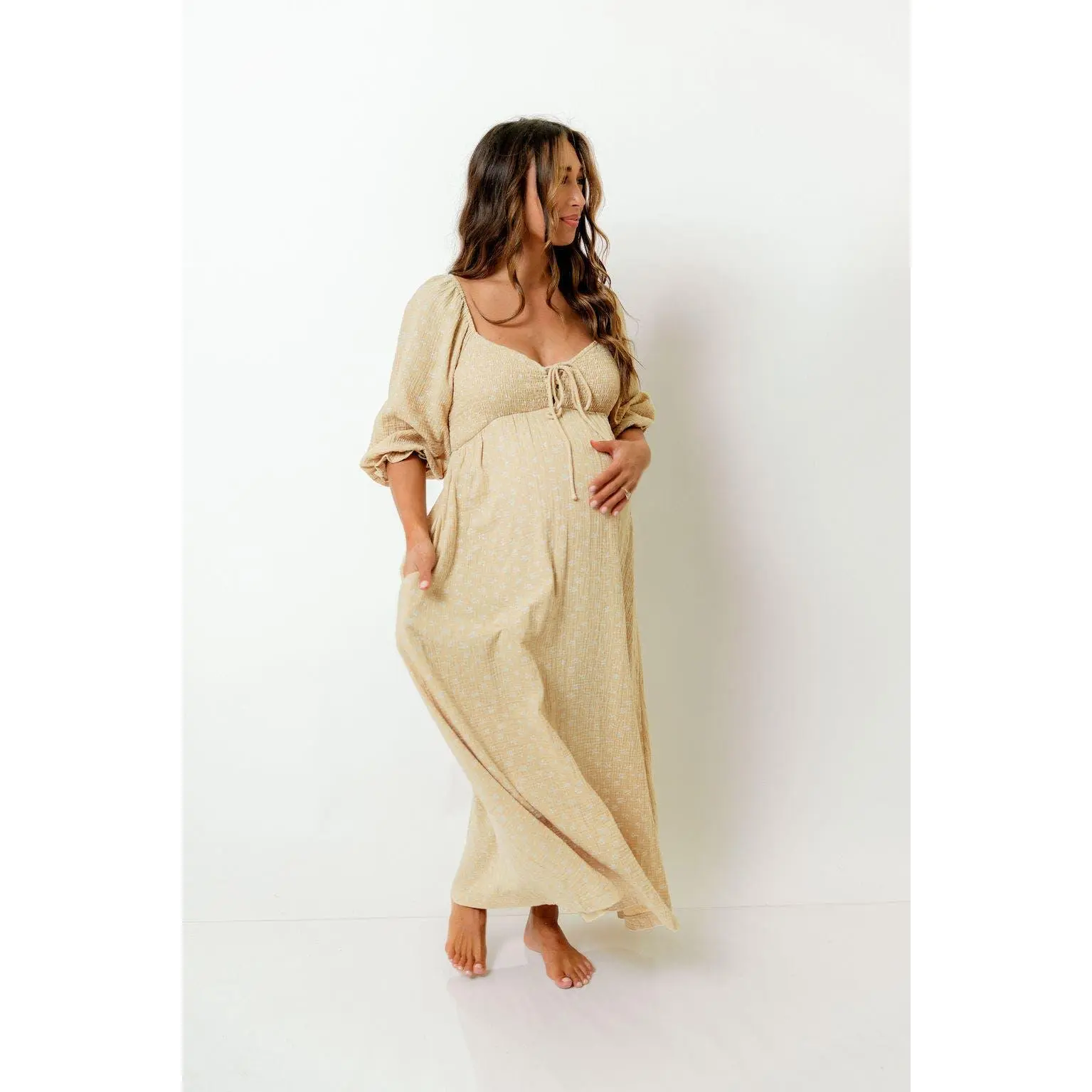 Cecilia 100% Cotton Smocked Maxi Dress in Muted Gold Foliage - Bump Friendly - TikTok Shop Cecilia 100% Cotton Smocked Maxi Dress in Muted Gold Foliage - Bump Friendly - TikTok Shop