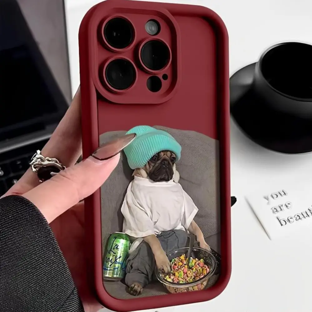 Matte Smartphone Casing - Cute Trendy Puppy Eating Pattern Handheld Cellphone Case, Compatible with iPhone 17 Air/16 Plus/15 Pro Max/14 Pro/13/12/11/XS Max/X Devices, Ideal Holiday Gift for Loved Ones TY476