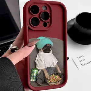 A Cute Trendy Puppy Eating Pattern Matte Phone Case, Suitable for iPhone 17 Air/16 Plus/15 Pro Max/14 Pro/13/12/11/XS Max/X Phone Case, Perfect Gift for Family, Friends, Lovers, Boyfriend, Girlfriend, Best Choice for Holiday Gifts TY476