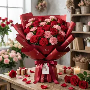 19 Sheets High-End Heart Pattern Flower Wrapping Paper, Square Floral Craft Paper, Wedding Birthday Bouquet Packaging Material, Valentine Gift