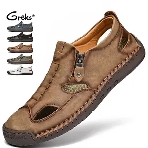 GREKS Men's Closed Toe Sandals Orthopedic Hollow-Out Breathable for Summer Casual Black